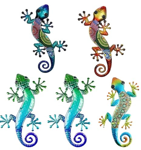 XZSKD 5 Pcs Set Garden Fence Decorations, Outdoor Garden Wall Decorations, Gecko garden decorations, 8 * 5 cm, Perfect for Garde n Fence Art, Outdoor Wall Art, and Unique Gift Ideas