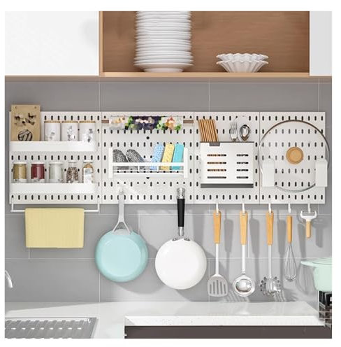 Kit d'organisation murale polyvalente en panneau perforé - Panneau d'affichage en métal avec accessoires pour salle d'artisanat, garage, cuisine et bureau - Système de montage à monter soi-m