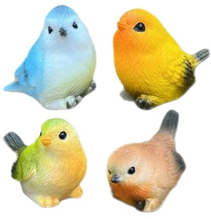 Set di 4 simpatiche statuette di uccelli, realistiche figure decorative modello animale ornamento per interni esterni giardino aiuola e stagno