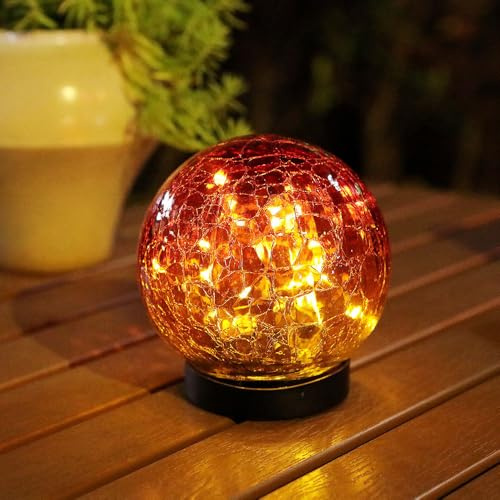 lampada a sfera solare all'aperto, impermeabile a crepa di vetro lampada solare per la strada cortile cortile prato, lampada a sfera paesaggio decorazione all'aperto (Gradiente Rosso, 10CM 20LED)