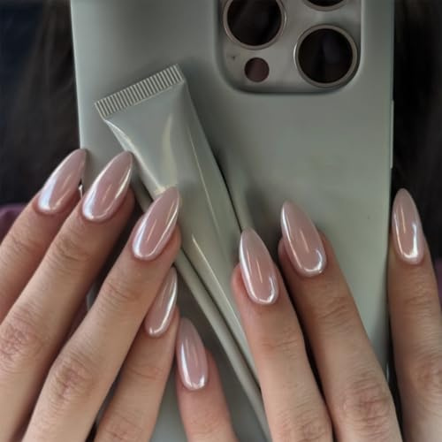Set da 24 unghie finte francesi adesive con kit strumenti Jelly Gel - Unghie artificiali a mandorla lucide con effetto cristallo