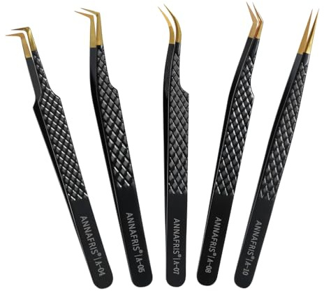 ANNAFRIS Pince Extension Cils Précision Inoxydable Pince Lash Tweezers(A4+5+7+8+10)
