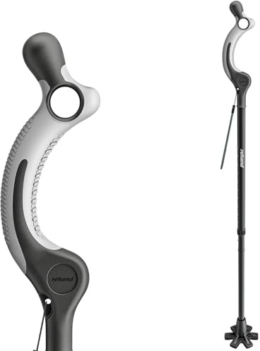 REHAND Adjustable Walking Cane for Seniors Adults - Ergonomic Anti-Slip Grip, 10 Height Settings (40-49), 350lbs Weight Capacity, Self-Standing Foldable Cane with Enhanced Anti Slip Base