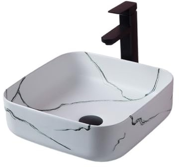Durevole Lavandino da bagno quadrato, luce di lusso, imitazione marmo, ceramica artistica, lavabo da appoggio Facile da pulire