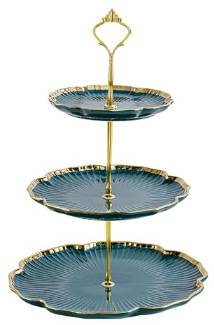 Bandejas para Tartas Cerámica Soporte para Frutas de 2 Niveles, Soporte de Torta Simple Platos de Postre, Bases para Cupcakes Galletas Caramelos, Bandeja de Servir para Navidad Boda Fiesta (3 Green)