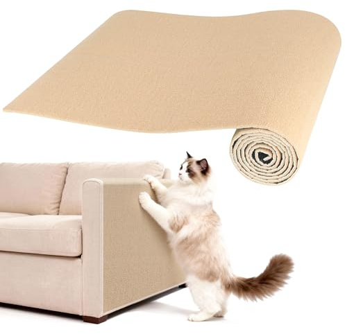 Alfombra Rascador para Gatos 200×40 cm, Rascador para Gatos DIY Recortable Autoadhesivo Tapete, Alfombra Protector Sofa Gatos Arañazo, Protección para Sofás Muebles Pared (Caqui)