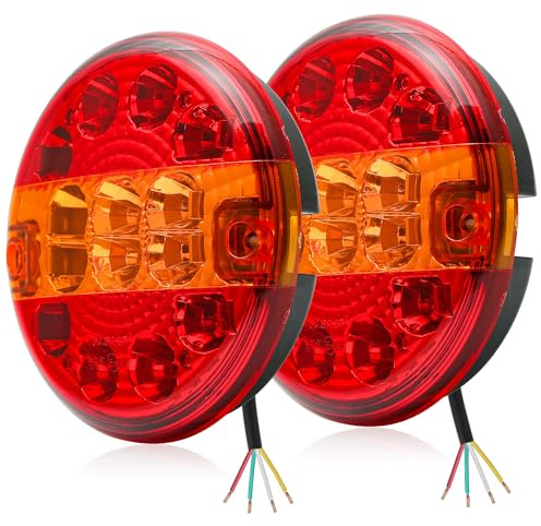DARKGUARD 2 x runda LED-bakljus med E-märke 12 V/24 V vattentät IP67, 3-i-1 röd (stopp/svans/riktningsindikatorer) stiftfäste för jordbruksvagn, lastbil, traktor