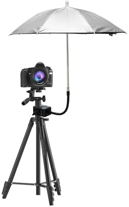 HaoGludi 20 Inch Tripod Umbrella, Adjustable Gooseneck Camera Rain Cover, Umbrella Chair Clamp for Cameras, Rain & Sun Protection, for Outdoor Photographing Filming, Silver