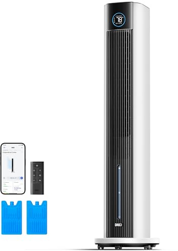 DREO Evaporative Air Swamp Cooler, 43 Cooling Fans that Blow Cold Air 2026 Upgraded, 80° Oscillating Floor Fan for Bedroom, Easy Cleaning, APP Control, Ice Packs, 4 Speeds & 4 Modes, 12H Timer, White