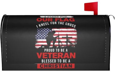 Waterproof Sunproof Mailbox Cover I Stand for The Flag I Kneel for The Cross 7 Standard Size Magnetic Wrap Post Letter Box Covers for House Garden Yard Decoration