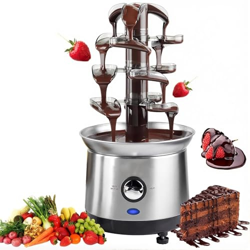 Mini Chocolate Fountain, Portable 4-Tier Electric Fondue Set with Capacity Hot Chocolate Capacity for Nacho Cheese, Sauce, Liqueuers, Christmas, Wedding, Birthday Party