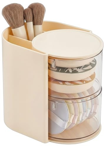 dienjason Hair Accessories Organiser, Hair Brush Holder with Vanity Accessories Storage, Two-Tier Design for Daily Use, Beige Storage Box Measuring 12.4 * 13.5 * 10 cm