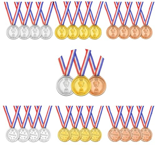 QTORCHE Lot de 30 Medailles avec Rubans, Texture Resine Premium et Effet Metallique, Kit Recompense Or Argent Bronze pour Tournoi de Foot et Sport Day, Accessoire de Ceremonie Durable pour Club
