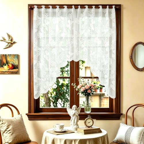 PLUSHCEWT Schmetterling Spitze Scheibengardinen,150 * 100CM Spitze Scheibengardinen Modern Bistrogardine,Kurzgardinen Retro Transparent,Küchen Gardinen für Café, Küche, Schlafzimmer 1 Stück