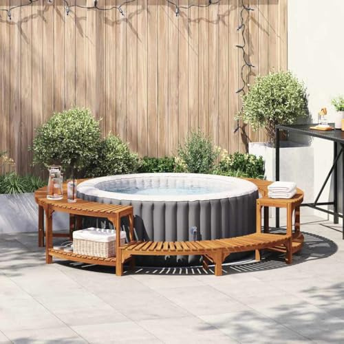 LoogCape Bordo per vasca idromassaggio in legno massello di acacia, marrone, diametro 255 x 55,5 cm, accessorio per vasca idromassaggio da giardino, accessorio per esterni, design circolare