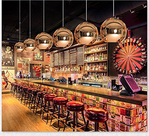 AZX Modern Bronze Polished Copper Lampshade Round Shape Glass Dome Vintage Ceiling Pendant Hanging Light (25cm, Bronze)