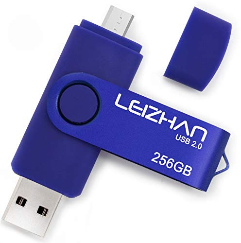 LEIZHAN PenDrive 256GB Chiavetta USB Memoria Stick OTG(On the Go) 2 in 1(Micro USB & USB 2.0) Flash Drive Supporto Telefono Android Tablet PC Blu