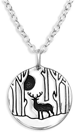 Monkimau Halskette mit Hirsch Anhänger aus 925 Sterling Silber schwarz oxidiert 45 cm