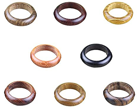 8Pcs Natural Wooden Rings Vintage Handmade African Ethnic Wood Ring Colorful Bohemia Retro Round Circle Stackble Ring for Women Jewelry