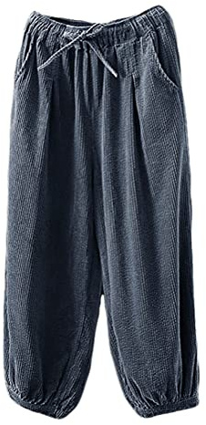FTCayanz Pantalon Femme Velours côtelé Ample Sarouel Coton Tapered Trousers Élastiquée Taille Bloomers Pants Gris XL