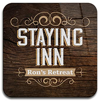 Personalised Old Bar Vintage Coaster Mat with Aged Wood Background. Set of 4. Cork Backing. Pub Man-Cave Gift