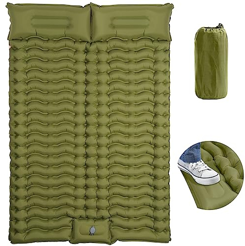 Outplea Almohadilla de Dormir Doble con Almohada, Alfombrilla de Camping autoinflable 10cm de Grosor con Bomba de pie integrada, colchón de Camping 2 Personas para Senderismo Viajes mochileros, Verde