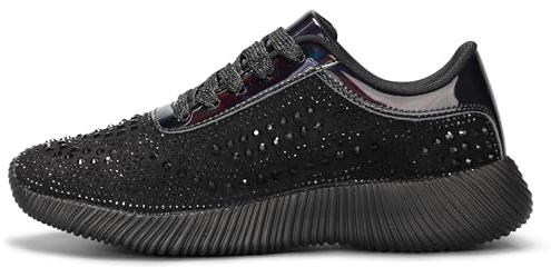 BELOS Women's Glitter Shoes Sparkly Lightweight Metallic Sequins Tennis Shoes(9, Black Rhinestone)