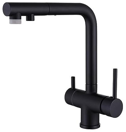 Grifo Cocina 3 Vias Osmosis Extraible Giratorio Latón Multifunción Grifo 3 Vias Cocina Extraible-Negro