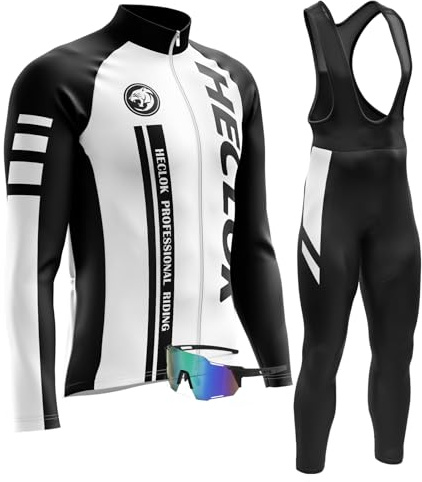 Radtrikot Set Herren Langarm – 9D Gel, Atmungsaktiv | 9D Gel-Polster, atmungsaktiv, schnelltrocknend, 3 Rückentaschen, für Herbst- und Sommerfahrten geeignet