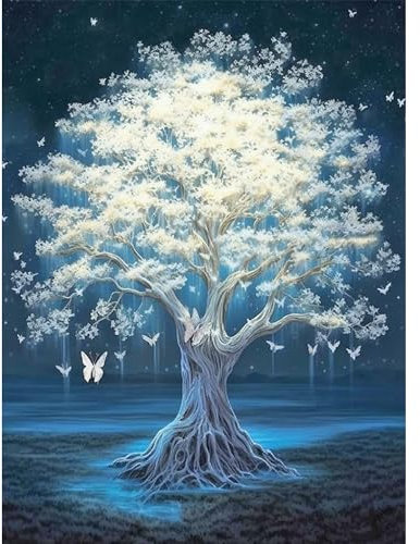 wadafen Diamond Painting Erwachsene Set Baum,5D Diamond Art Painting Kits, Diamant Malerei Set,DIY Rund Full Drill Cross Stickerei Malerei Kits,für Wohnzimmer Schlafzimmer Büro Wand