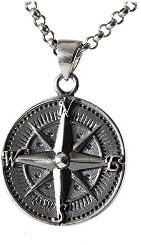 Halskette Herren, S925 Sterling Silber Kompass Anhänger, Wikinger Kompass Anhänger Halskette,Silber,Single Pendant