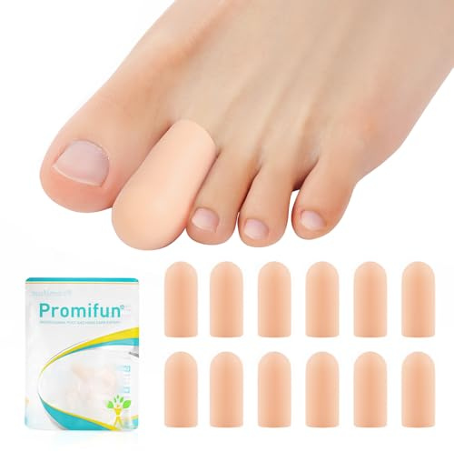 Promifun Silikon-Zehenschutz – 6 Paar Gel-Zehenabdeckungen, Zehenschutz – Zehenkappen mit ätherischem Aloe Vera-Öl – schmerzlindernde Zehenpolster, Zehenschutz für Hühneraugen, Hornhaut (6M)