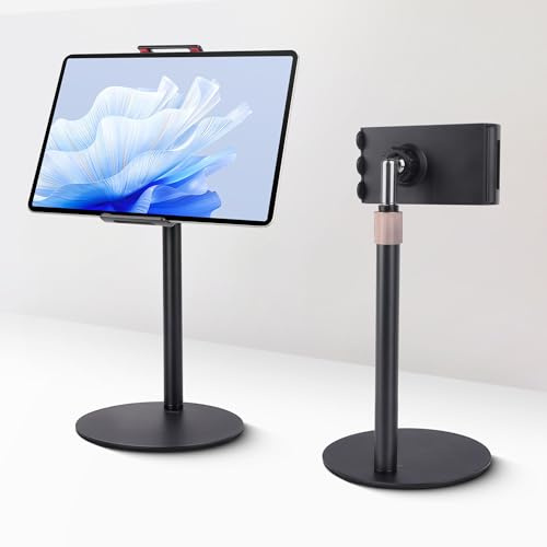 Tablet Stand Holder, Height Adjustable Portable Monitor Stand, 360 Degree Rotating, Aluminum Alloy Cradle Mount Dock for 4.7-15.6 Screen iPhone Samsung, iPad, Kindle, eBook Reader (932001A) (Black)