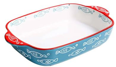 Assiettes de tartes en céramique, Plat à lasagnes individuel au poisson bleu for 1 personne, plats de cuisson en céramique for four, for tartes à tapas en cocotte(Blue S)