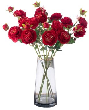 AQCQDQ 10 Bündel Künstliche Blume Pfingstrose mit 30 Köpfen, Gefälschte Pfingstrosen Seidenblumensträuße für Hochzeit Zuhause Tischparty Fensterdekoration (Rot)
