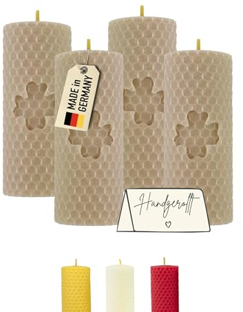 Wachsmann pelarljus påsk, 4-pack, 100% bivax, handrullade, tillverkade i Tyskland, honungsljus med 6 timmars brinntid vardera
