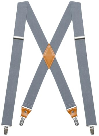 Hosenträger Herren Breit 3.5cm mit 4 Extra Stark Metall Clips X-form | Elastisch Hosenträger Herren Extra Stark Verstellbar Suspenders Anti-rutsch für Motorradhose Lederhose Skihose Jeans Männer