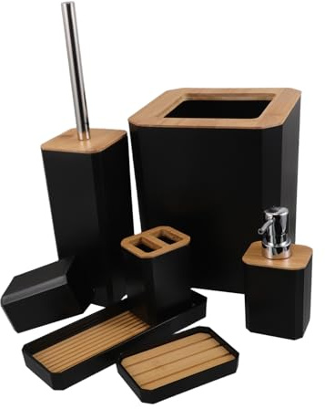 Set de Accesorios de Baño 1 Juego Negro y Plástico
