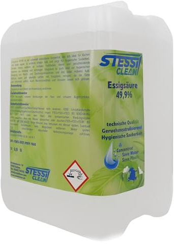 Essigsäure 49,9% Konzentrat - Vielseitiger Reiniger & Entkalker für Haushalt, Küche & Bad | Stark gegen Kalk, Keime & Flecken | Entfernt Gerüche | Hochkonzentriert (5 Liter)