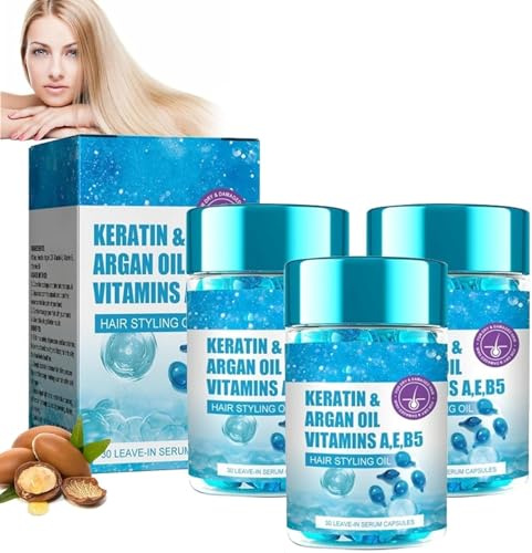 Capsules de sérum capillaire, capsules de traitement et d'hydratation capillaires à la kératine à l'huile d'avocat, de jojoba et d'argan, pour cheveux crépus, secs et abîmés