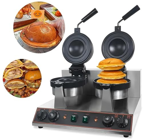 Gofrera EléCtrica, Gofrera Redonda Para Hamburguesas,Placas Antiadherentes De Acero Inoxidable,MáQuina Antiadherente Para Hornear Hamburguesas En PanaderíAs Y Bares(Dual)