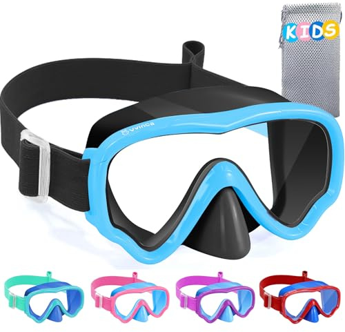 Vvinca Kids Swim Goggles with Nose Cover, Snorkel Diving Mask Fabric Strap Anti Fog Anti Shattered Lens Goggles for Kids 3-15