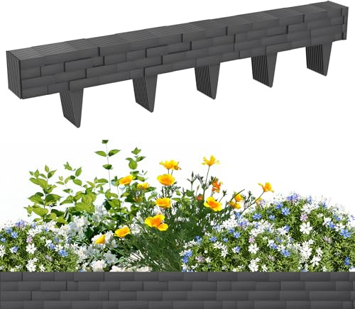 TATIVALO Flexible Rasenkante Steinoptik, 10 Stück 10m Gartenpalisade aus Kunststoff, Beetumrandung Mähkante Wetterfest & UV-beständig, Beeteinfassung Blumenbeet Umrandung, Anthrazit