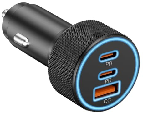 67W USB C Cigar Lighter Charger, 3 Ports Dual USB-C/USB-A Adapter PD/QC Fast Car Charger, 12V Fast Charge for iPhone 15/14/13 Pro Max, Samsung S23/S22/S21/S20, Pixel