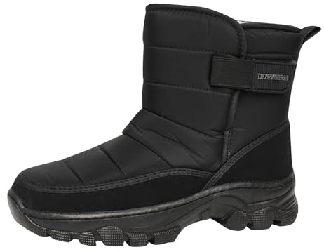 Botas de nieve de invierno para hombre, zapatos de tobillo acolchados con forro de piel cálida para clima frío, caminar al aire libre, Black, 41 1/3 EU