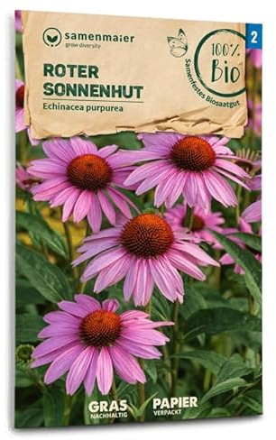 BIO Roter Sonnenhut Samen - mehrjährig, Heilpflanze, Höhe ca. 80 cm, Aussaat Mai/Juni, reicht für ca. 15 Pflanzen - Samen Maier