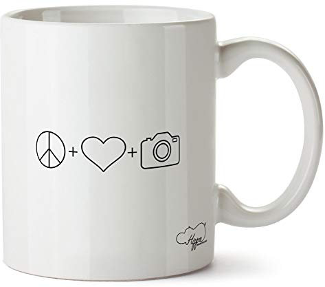Hippowarehouse Peace, Love and Photography Printed Mug Cup Ceramic 10oz