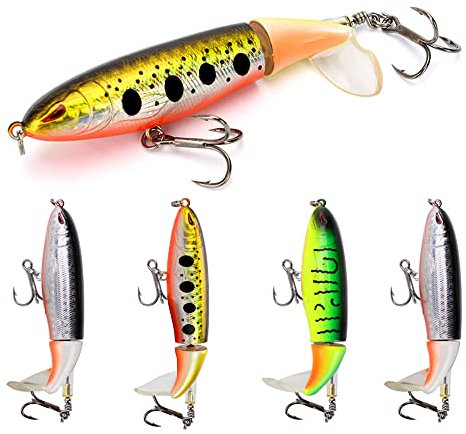 DesignSter Kunstköder Angel-Köder Wobbler Set 5 Pcs Bleistift Popper Swimbait Kunstköder mit 2 Drillingshaken Gummifische für Hecht Barsch Zander Angeln Köder