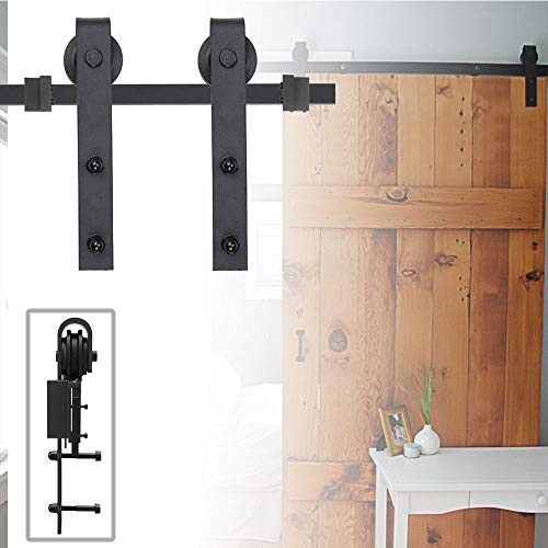 Aufun Skjutdörrssystem Spår 183cm Svart Skjutdörr Hårdvara Set Kolstål Skjutdörr för 35mm-45mm Tjock trädörr/metalldörrar Maximal belastning 130KG, 183cm
