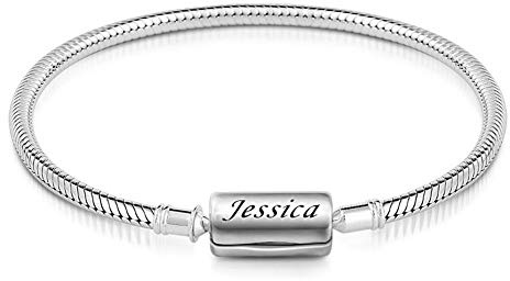 GNOCE Sterlingsilber Armband Ihr Name Mein Nachname Schlangenkette Bettelarmband mit Schließe Gravur Armbänder Namensarmband für Damen Herren (19)